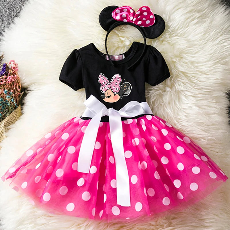 Mickey Minnie Mouse Kids Dress, Polka Dot Princess Party Costume for Girls (1-6Y)