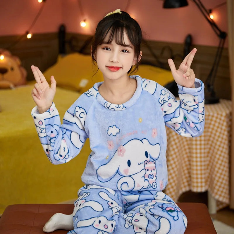Winter Kids Pajama Set, Princess Coral Fleece Flannel Sleepwear