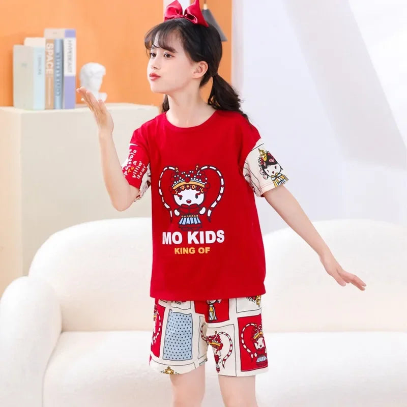 2-10 Years Kids PJs, Cotton Summer Pajama Set for Boys & Girls, Short Sleeves Sleepwear