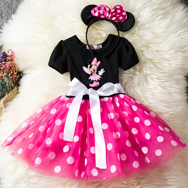 Mickey Minnie Mouse Kids Dress, Polka Dot Princess Party Costume for Girls (1-6Y)