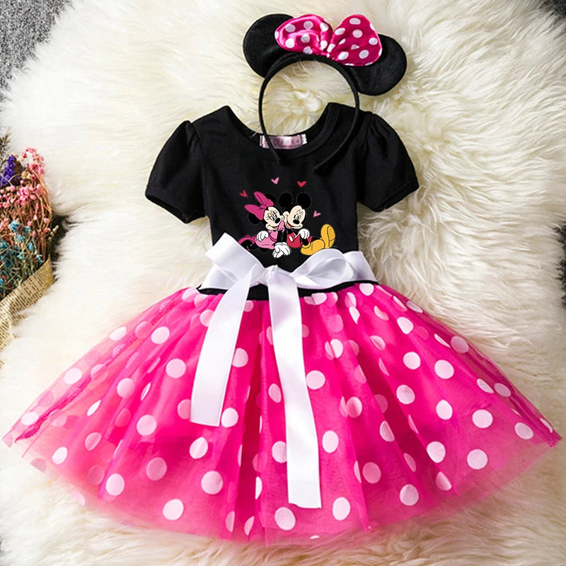 Mickey Minnie Mouse Kids Dress, Polka Dot Princess Party Costume for Girls (1-6Y)