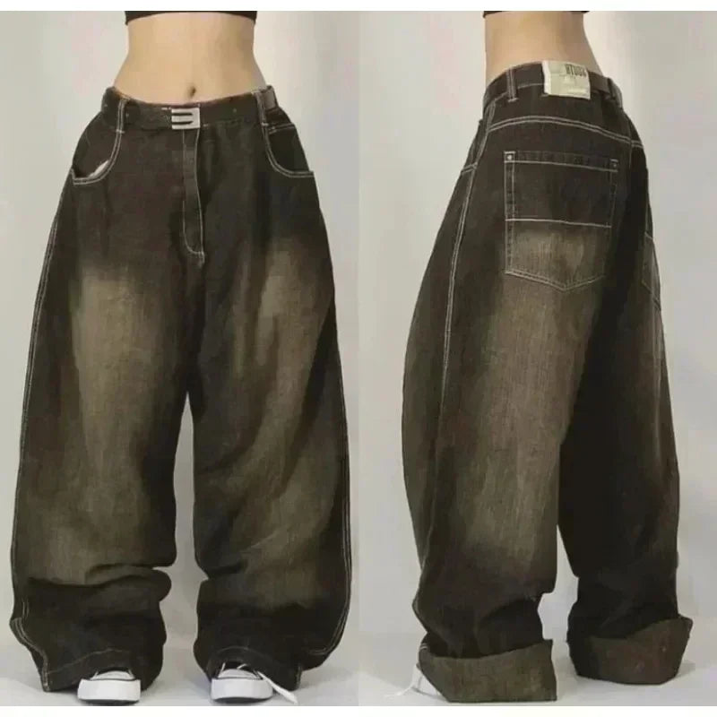 Y2K Loose Straight Jeans, Vintage Oversized Wide-Leg Unisex Pants