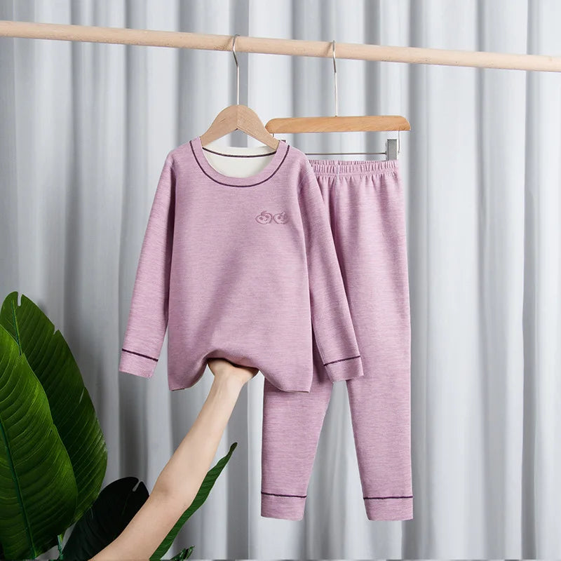 Children's Thermal Underwear Set, Fleece Cotton Long Johns for Boys & Girls