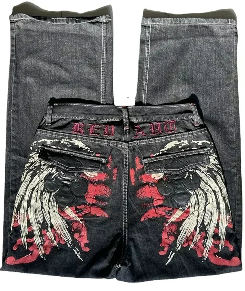 Y2K Loose Straight Jeans, Vintage Oversized Wide-Leg Unisex Pants