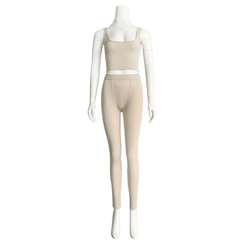 Women’s Casual Workout Set, Ribbed Crop Tank & High Waist Yoga Leggings