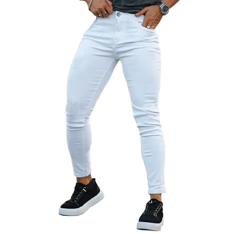 Men's Skinny Stretch Jeans | Solid Color Casual Denim Pants