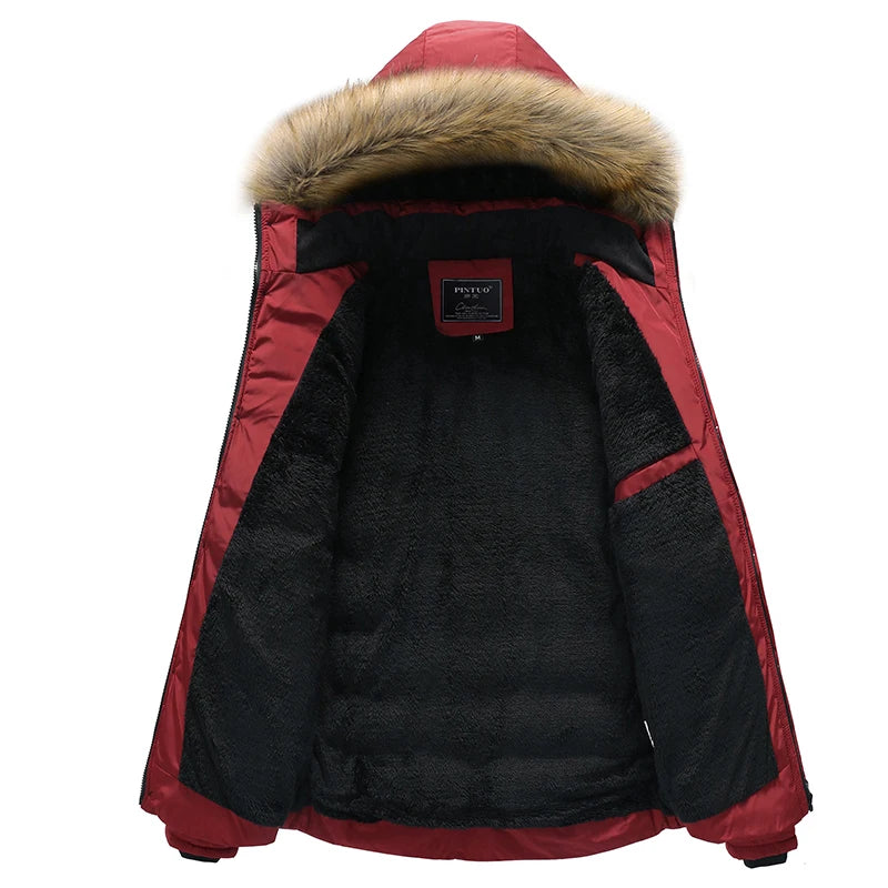 Men’s Hooded Long Down Winter Coat, Thick Warm Parka, Windproof Wool Liner