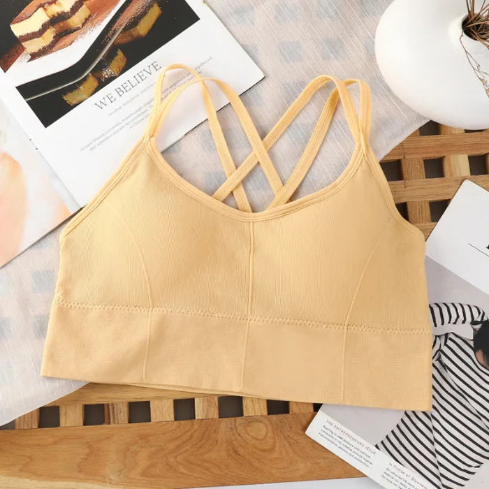 Women’s Cross Strap Tank Top, Breathable Sports Bra, Solid Color Yoga Bra