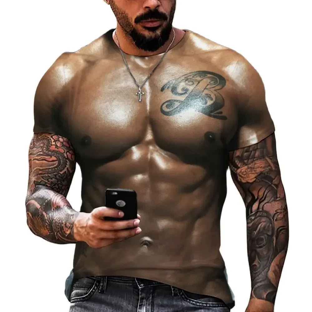 Muscle Simulation 3D Print T-Shirt | Summer Fashion Tee