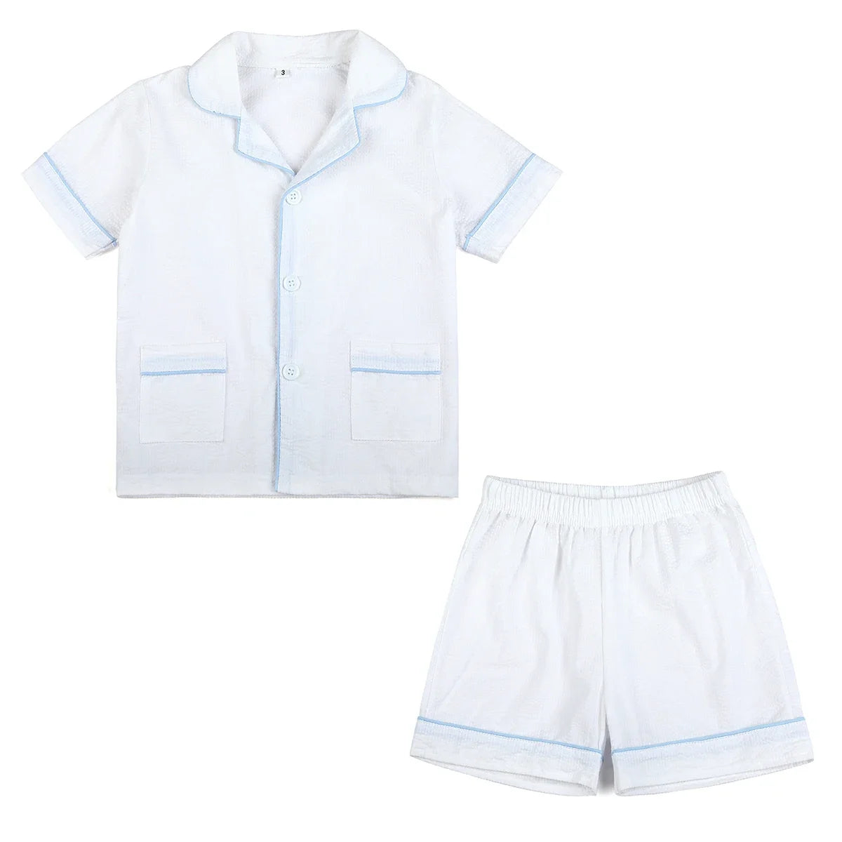 Summer Kids Pajama Set, Cotton Seersucker Matching Sleepwear for Boys & Girls
