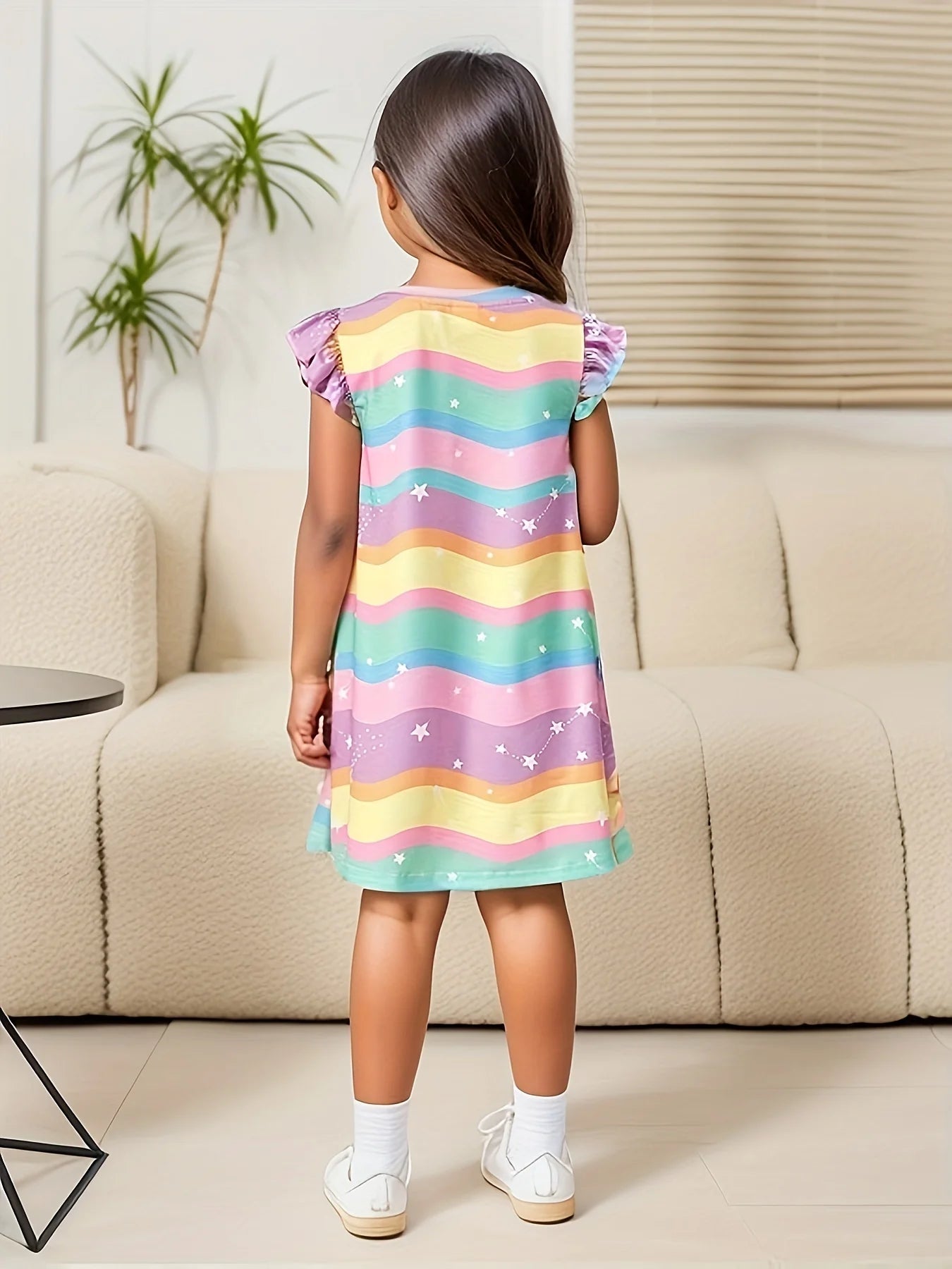 Girls Summer T-shirt Dress, Cute Small Flying Sleeve A-Line Dress, Fashionable Baby Clothing