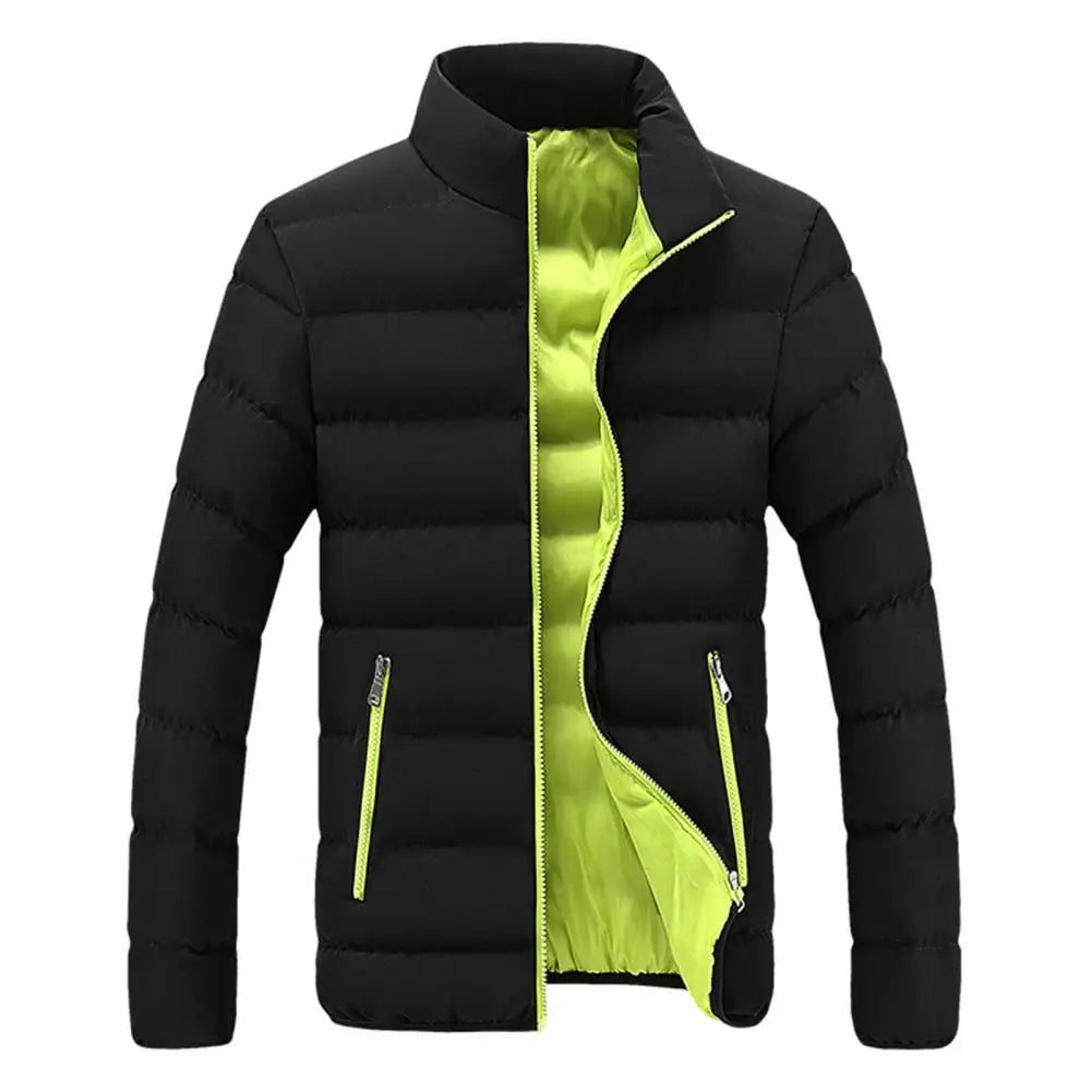 Men’s Padded Cotton Parka, Zipper Pockets, Long Sleeve, Slim Fit Windbreaker