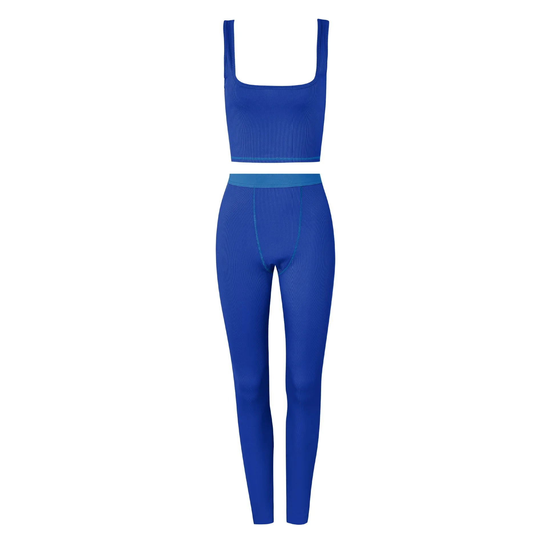 Women’s Casual Workout Set, Ribbed Crop Tank & High Waist Yoga Leggings