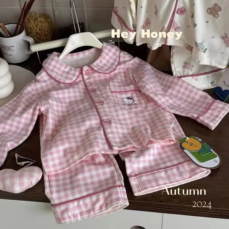 Baby Girls Hello Kitty Pajama Set, Plaid Long Sleeve Top & Pants Sleepwear