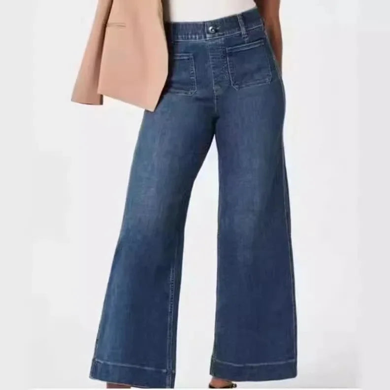 Tummy Control Cropped Wide-Leg Jeans, Flare Streetwear Jeans for Women