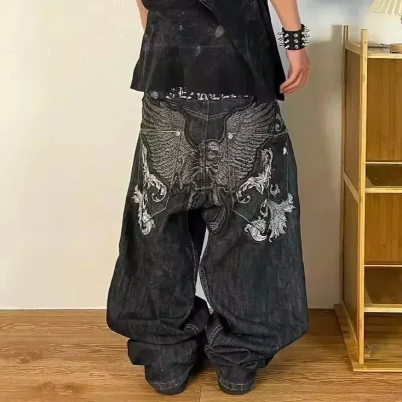 Y2K Loose Straight Jeans, Vintage Oversized Wide-Leg Unisex Pants