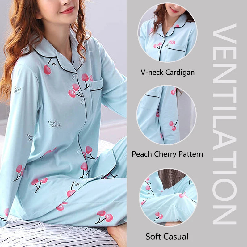 Women’s V-Neck Pajama Set – Button Down Top & Trousers Sleepwear
