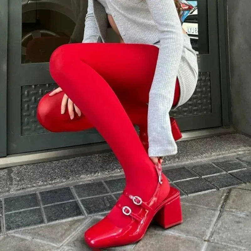 Women’s Fashion Red Pantyhose, Thin Velvet, Translucent Elastic Tights
