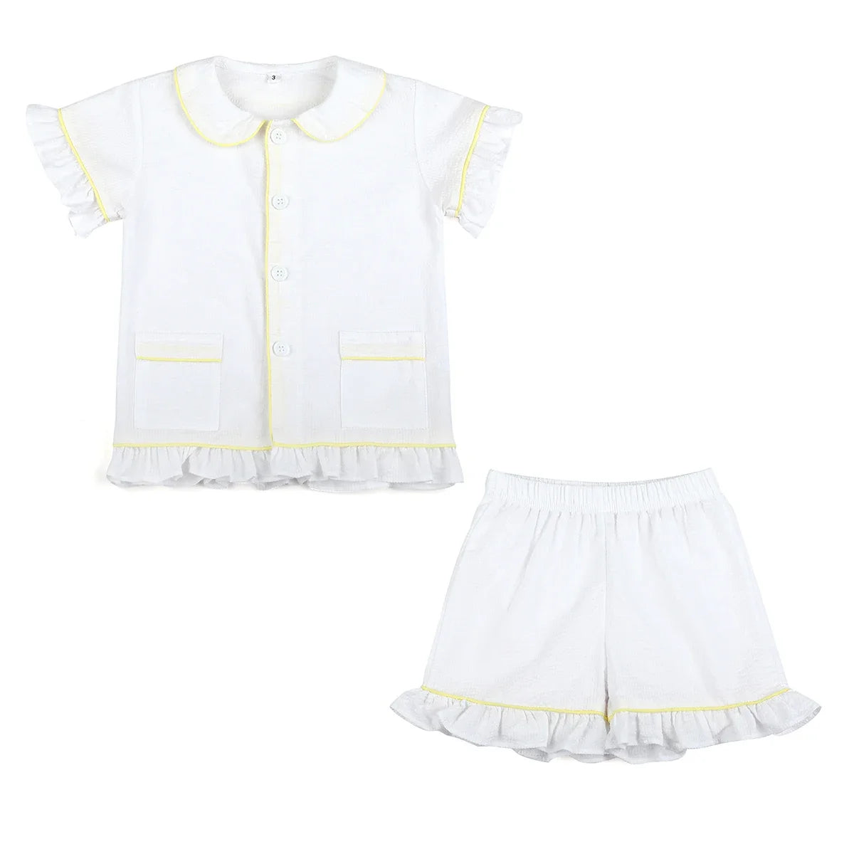Summer Kids Pajama Set, Cotton Seersucker Matching Sleepwear for Boys & Girls