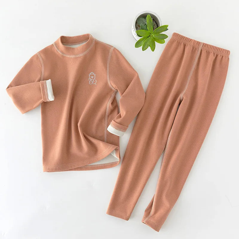 Children's Thermal Underwear Set, Fleece Cotton Long Johns for Boys & Girls
