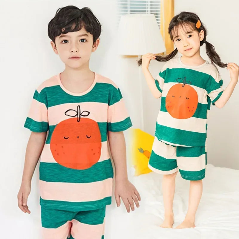 2-10 Years Kids PJs, Cotton Summer Pajama Set for Boys & Girls, Short Sleeves Sleepwear