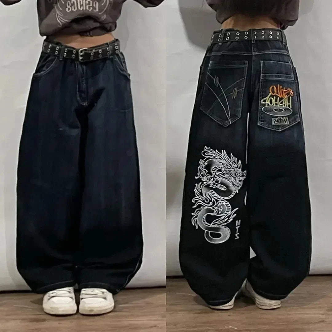Y2K Loose Straight Jeans, Vintage Oversized Wide-Leg Unisex Pants