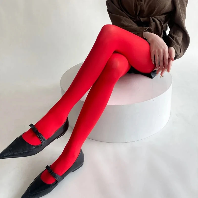 Women’s Fashion Red Pantyhose, Thin Velvet, Translucent Elastic Tights