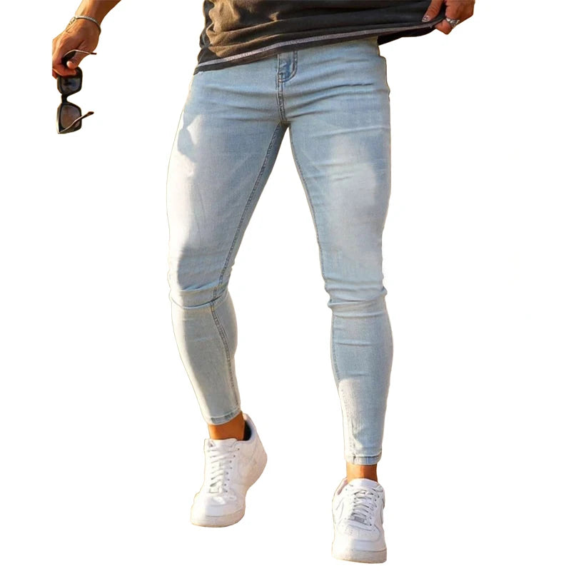 Men's Skinny Stretch Jeans | Solid Color Casual Denim Pants