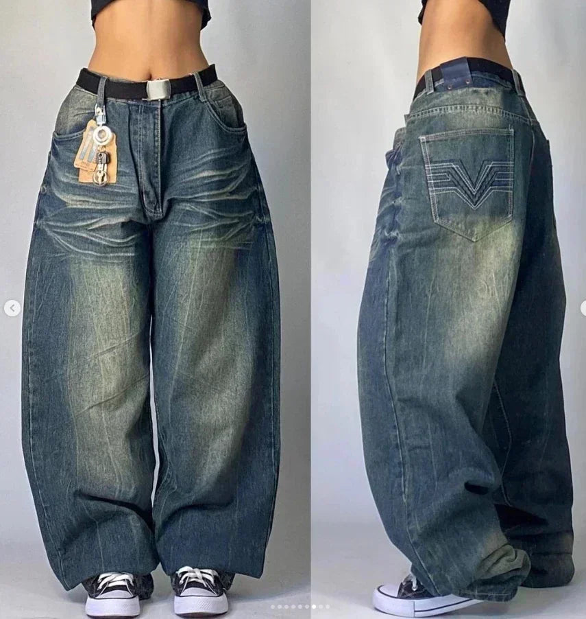 Y2K Loose Straight Jeans, Vintage Oversized Wide-Leg Unisex Pants