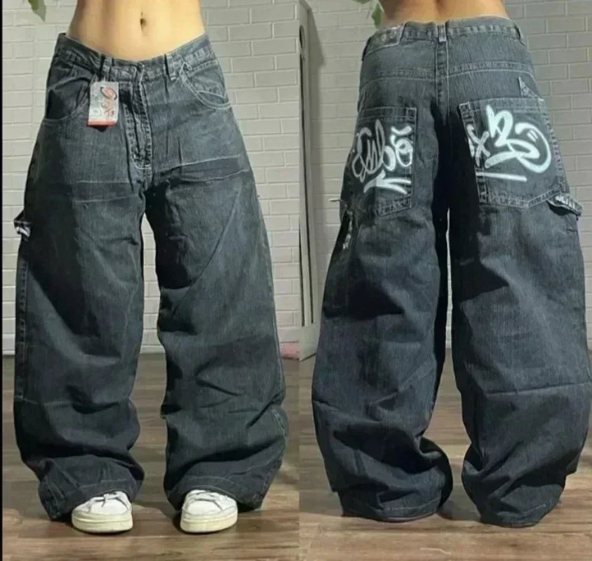 Y2K Loose Straight Jeans, Vintage Oversized Wide-Leg Unisex Pants