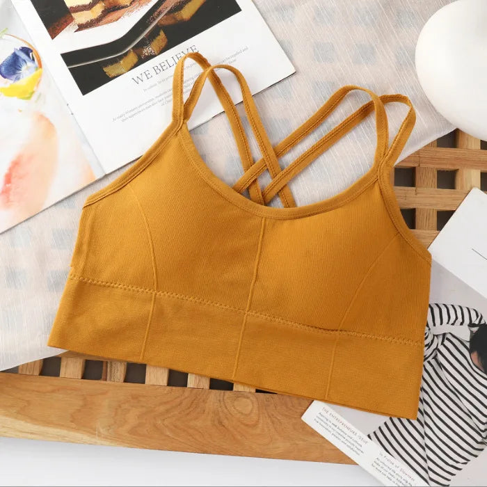 Women’s Cross Strap Tank Top, Breathable Sports Bra, Solid Color Yoga Bra