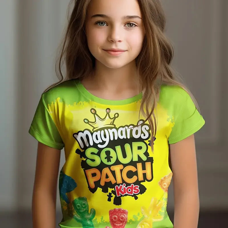 Kids T-Shirt, Cartoon Cat Kawaii Short Sleeve Top, Girls Summer Clothes