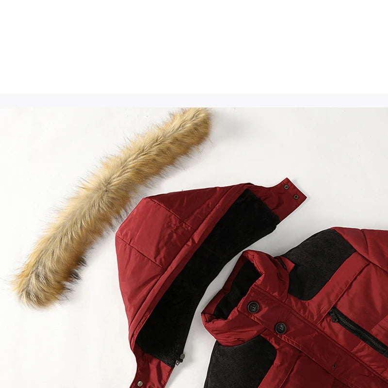 Men’s Hooded Long Down Winter Coat, Thick Warm Parka, Windproof Wool Liner