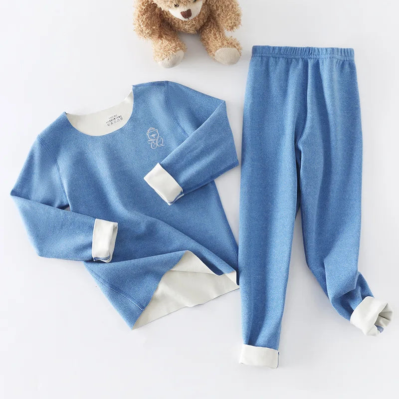 Children's Thermal Underwear Set, Fleece Cotton Long Johns for Boys & Girls