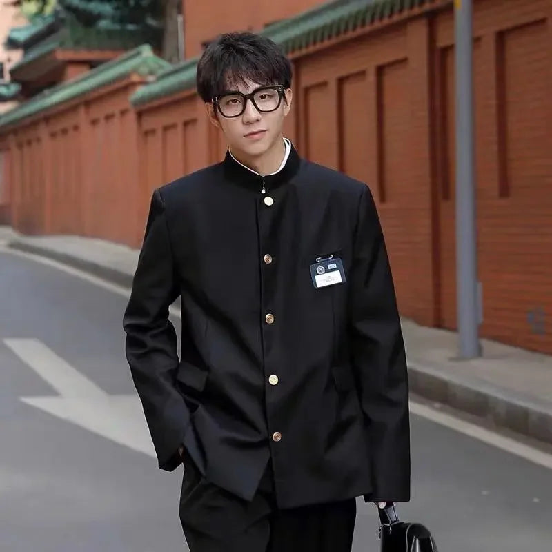 Japanese Style School Blazer Men's Western Suit Streetwear Fashion