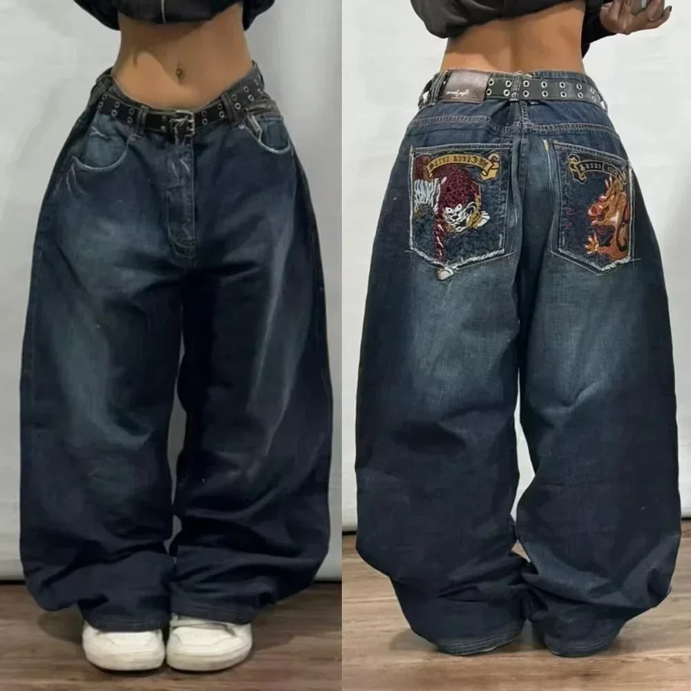 Y2K Loose Straight Jeans, Vintage Oversized Wide-Leg Unisex Pants