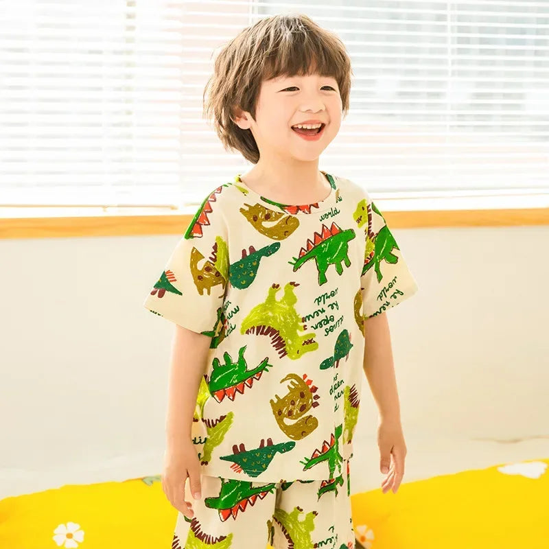 2-10 Years Kids PJs, Cotton Summer Pajama Set for Boys & Girls, Short Sleeves Sleepwear