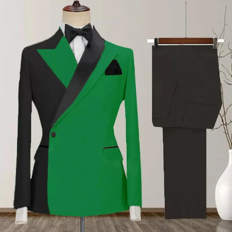 One Button Men's Suit Peak Lapel 2-Piece Blazer and Pants Set