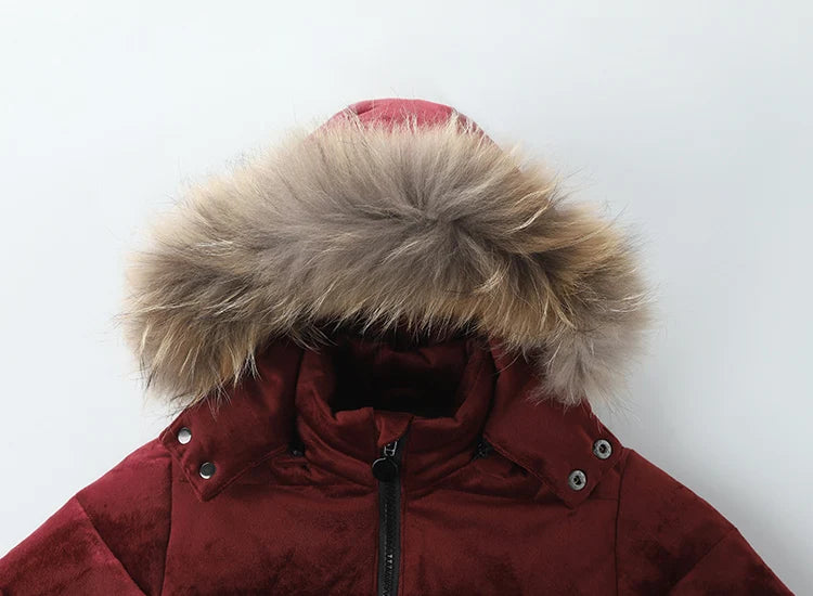Winter Kids Down Jackets, Fur Hoodie, Waterproof Parka for Boys & Girls
