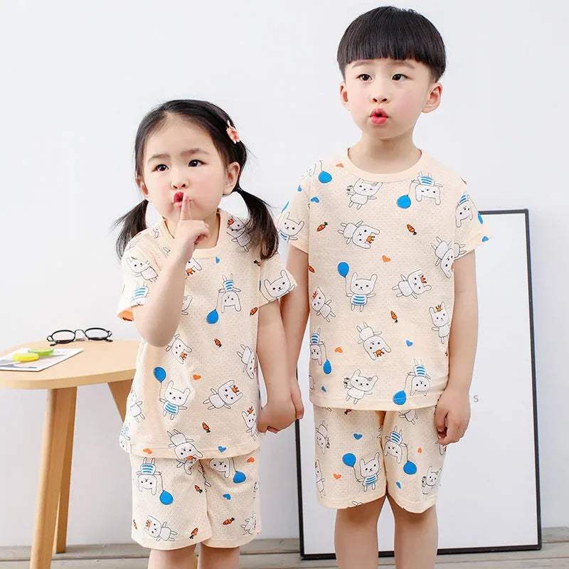 2-10 Years Kids PJs, Cotton Summer Pajama Set for Boys & Girls, Short Sleeves Sleepwear