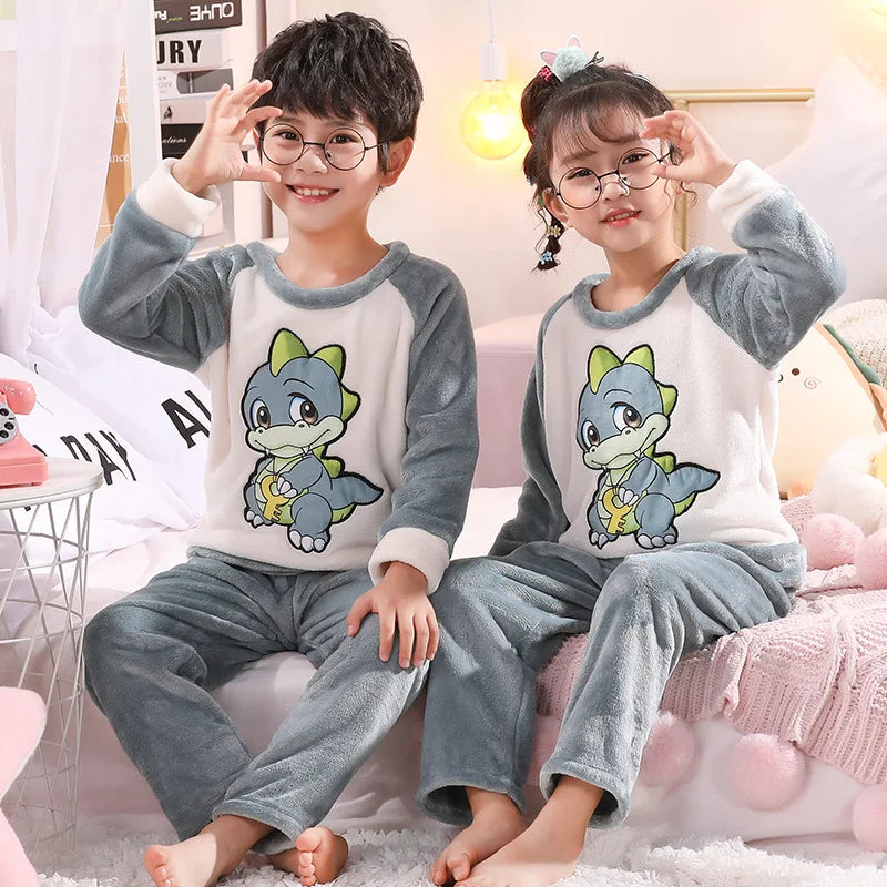 Winter Kids Pajama Set, Princess Coral Fleece Flannel Sleepwear