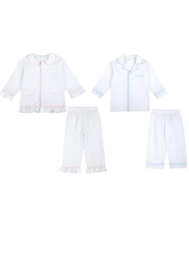 Summer Kids Pajama Set, Cotton Seersucker Matching Sleepwear for Boys & Girls