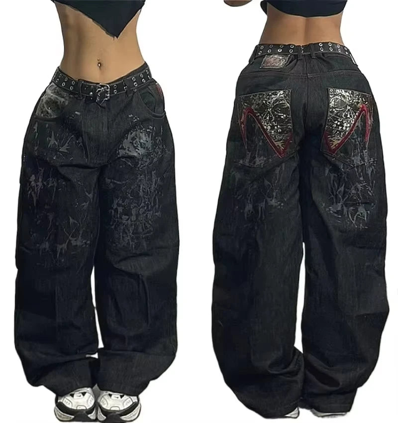 Y2K Loose Straight Jeans, Vintage Oversized Wide-Leg Unisex Pants