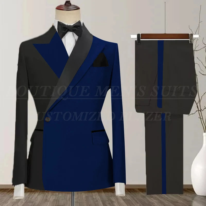 One Button Men's Suit Peak Lapel 2-Piece Blazer and Pants Set