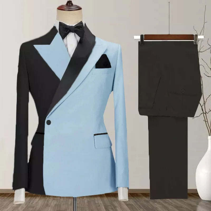 One Button Men's Suit Peak Lapel 2-Piece Blazer and Pants Set