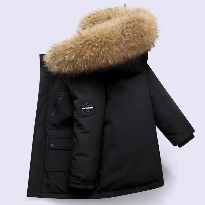 Boys Cotton Down Coats, Winter Hooded Jackets, Large Fur Collar, Casual Parkas