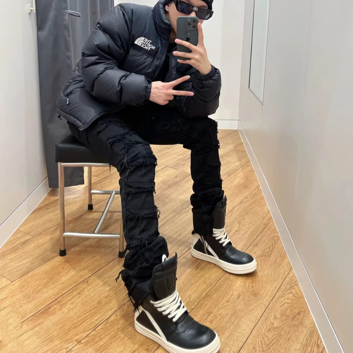 American Black Erosion Skinny Jeans Vintage Hip-Hop Streetwear