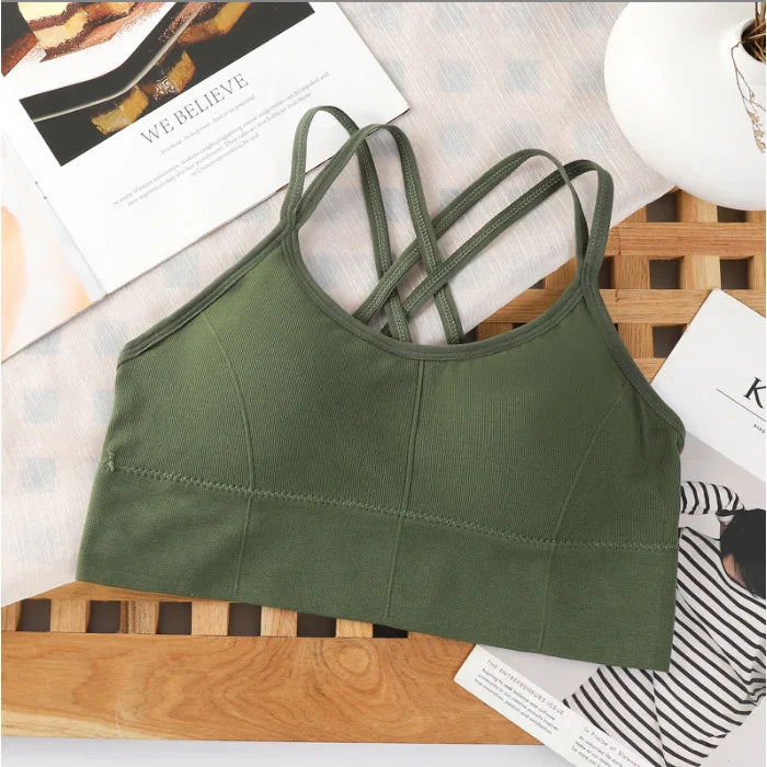 Women’s Cross Strap Tank Top, Breathable Sports Bra, Solid Color Yoga Bra