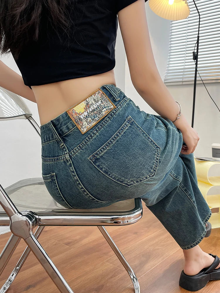 No Stretch Women’s Straight Leg Jeans, High Waist Y2K Denim Cargo Pants