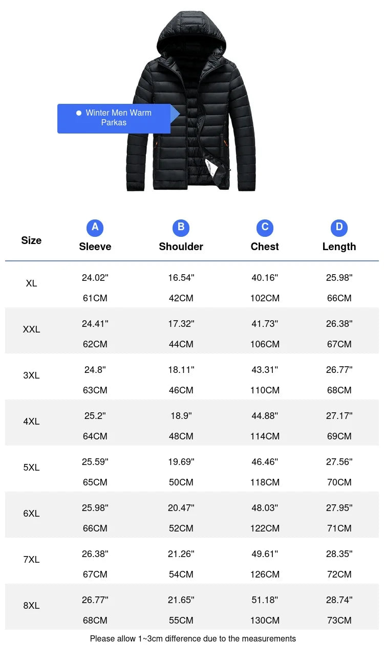 Winter Men's Warm Parka, Hooded, Thermal Padded, Windbreaker
